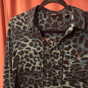 Green Leopard Print Blouse